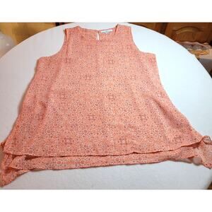 Fever Womens Tank Top XL Sleeveless Chiffon Pink Peach Paisley Fairy Flowy Boho
